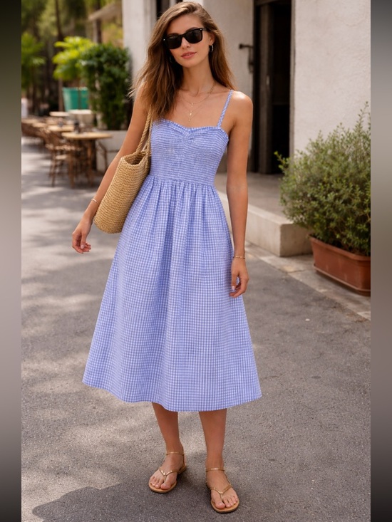 H&M Dresses & Skirts - HOST PICK ❤️ H&M BLUE WHITE SMOCKED GINGHAM COTTON DRESS 18 NWT